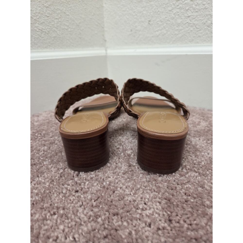 Coach Mia Soft Vegan Leather Woven Ankle Strap Brown Low Heel Sandals, Size 8.5 - Picture 7 of 8